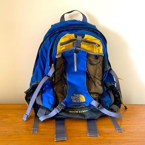 North Face Denali backpack, yellow and blue